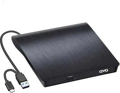 Zdjęcie produktu dla Przenośny napęd DVD/CD-RW z interfejsem USB 3.0 i Type-C – przenośny – plug-and-play – do laptopów i komputerów stacjonarnych – Windows i Linux – czarny – kompaktowy.