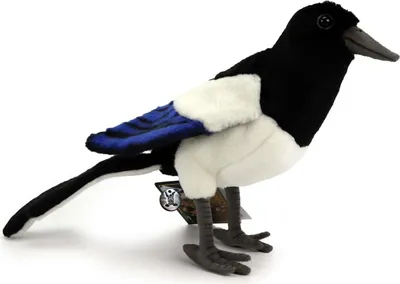 Produktbild von Elster PREMIUM Plüschtier Rabe Vogel schwarz weiß blau Dekotier SHADY