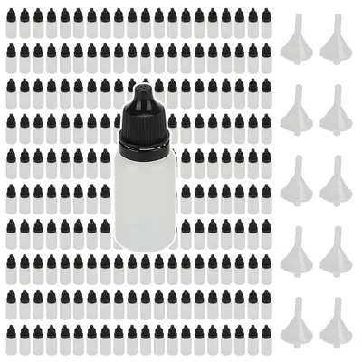 200 leere Tropfflaschen 10 ml mit Trichtern, schwarz