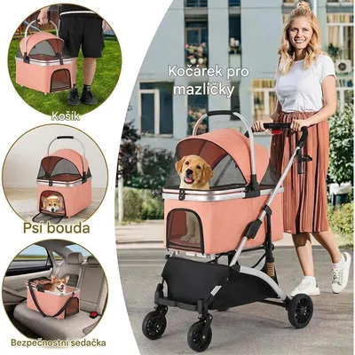 Image de Poussette pliable pour chien BNDC-301, 3 en 1, jusqu'à 20 kg, rose