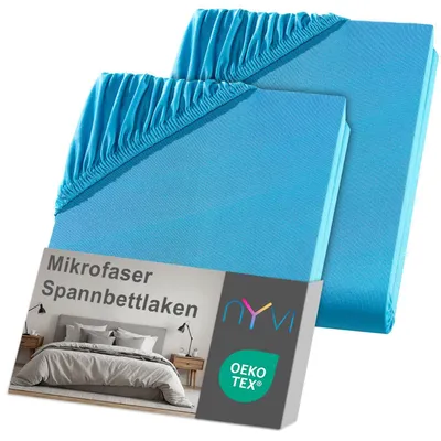 Produktbild von NYVI Spannbettlaken DreamScience Mikrofaser 180 - 200x220 cm türkis 2er Set für Boxspringbetten bis 32 cm - Weich & Anschmiegsam, Rundumgummizug, Bügelfrei