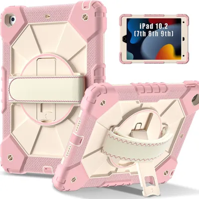 Obrázek produktu pro Pouzdro pro iPad 9th/8th/7th Gen, iPad 10,2 palec 2021/2020/2019, pouzdro na tablet s 360° otočným popruhem na ruku a stojánkem Růžový