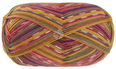 Produktbild von Lana Grossa - Meilenweit 100g Merino Extrafine Coccole 3804 ocker grün senfgelb dunkelrot hellrot fuchsia weiß gestreift