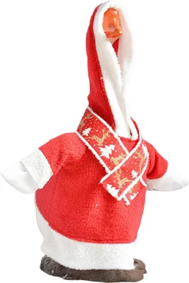 Produktbild von Weihnachtsgans-Outfit-Set, Weihnachtsmannkleid mit Schal für 58,4 cm hohe Gänsestatue aus Zement oder Kunststoff, Veranda-Ganskostüm für die Dekoration im Außenbereich, Hof, Rasen, Garten
