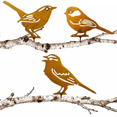 Vogel-Tuinsteker, Rostdeko, Gartendekoration für draußen, 3 Stück