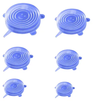 6 blaue Silikondeckel, dehnbar, wiederverwendbar, für Schüsseln & Gläser