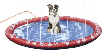 Produktbild von Wasser-Spielpool,Ø170 cm,Rot,Wassermatte,Spielmatte,Wasserspielmatte,Planschbecken mit Wasserdüse, rund,rutschfest, robust