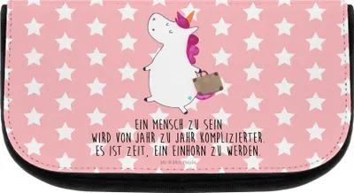 Produktbild von Mr. & Mrs. Panda Kosmetiktasche Einhorn Koffer - Rot Pastell - Geschenk, Beautytasche, Lustig, Erwachsen, Spaß, Make-up Organizer, Waschtasche, schmink, Kulturtasche
