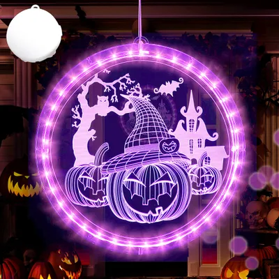 Produktbild von Halloween dekorace vnitřní, Halloween dýně čarodějnice klobouk, Led závěsné okno světlo s přísavkou Halloween strana zahradní dekorace okenní dekorace okenní dekorace