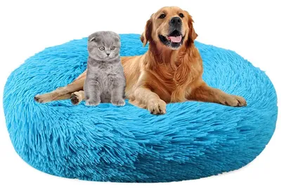 Produktbild von Hundebett rund Ø70cm Plüsch waschbar rutschfest blau