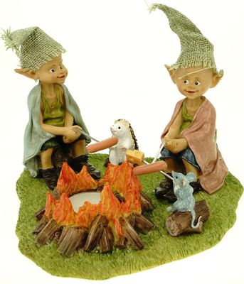 Grillabend Pixie Teelichthalter Pixies grillen mit Igel und Maus 19 cm