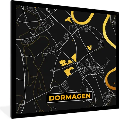 Produktbild von MuchoWow® Gerahmtes Poster Dormagen - Gold - Stadtplan - Deutschland - Karte 40x40 cm - Poster mit Schwarzem Bilderrahmen Wandposter Rahmen Foto Bilder - Mit Rahmen - Wanddekoration Schlafzimmer