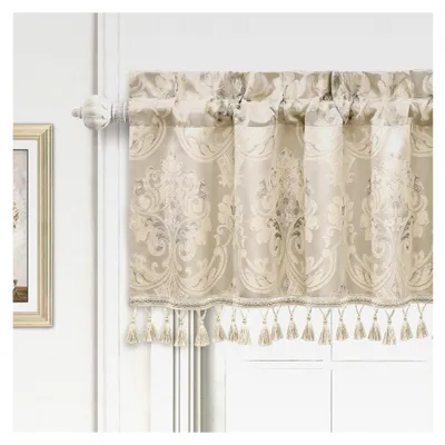 Produktbild von Scheibengardine, Kurzstore für Schlafzimmer, Esszimmer, Wohnzimmer und Küche, Damast Volant für Fenster 137x46 cm, 1 Stück (Beige)