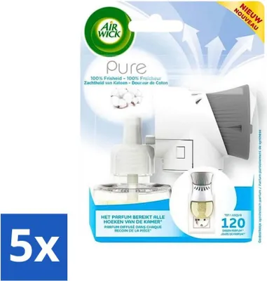 Productafbeelding van Air Wick Elektrische geurverspreider – Startpakket – Pure katoenzachtheid – 19 ml - Voordeelverpakking - 5 stuks