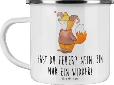 Produktbild von Mr. & Mrs. Panda Teetasse Widder Feuer - Weiß - Geschenk, Zitat, Pott, Teebecher, becher emaille, Geschenke Sternzeichen, Leidenschaft, Haferl, Tasse, Astrologie, Energie