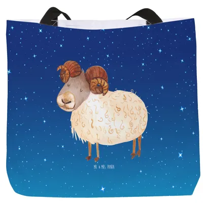 Produktbild von Mr. & Mrs. Panda Einkaufstasche Sternzeichen Widder - Sternenhimmel Blau - Geschenk, Strandtasche, Aszendent, Schafbock, Geburtstag April, Tote Bag, März, Bock, Tasche