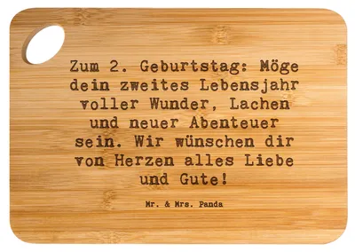 Produktbild von Mr. & Mrs. Panda Holzbrett Spruch 2. Geburtstag Wünsche - Transparent - Geschenk, Geburtstagswünsche, Frühstücksbrett, Meilenstein, Happy Birthday, Schneidbrett Küche