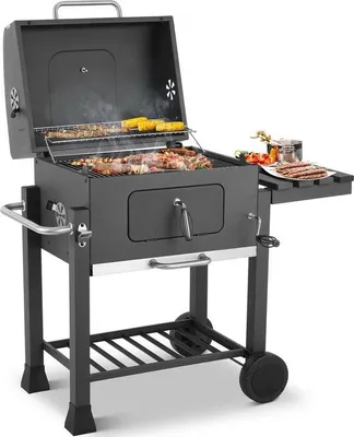 Productafbeelding van Famanu houtskoolgrill met inklapbaar bijtafeltje - Robuuste barbecuegrill voor tuin en picknick