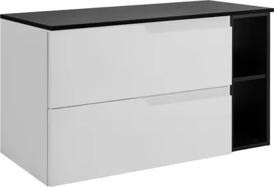 Produktbild von RODAN | Waschbeckenunterschrank - Weiß und Schwarz - 80 cm - Mit Tischplatte - 2 Schubladen - Hängend - mit Seitlichem Regal - MODERN