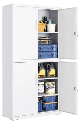 Produktbild von Aktenschrank mit 4 Türen und 5 Ebenen | Mattweiß | 80x40x180 cm