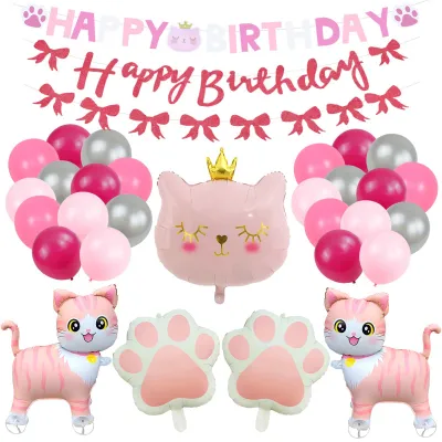 Katzen-Geburtstagsdeko-Set, 31-teilig, rosa, Folienballons, Latexballons