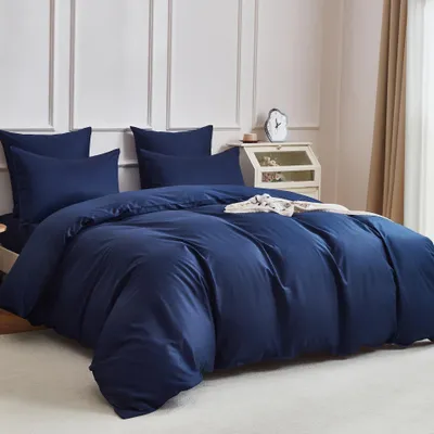 Produktbild von Einfarbige Dunkelblaue Bettwäsche Set, 200 x 220 cm aus 100% Baumwolle