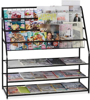 Immagine prodotto di Portariviste grande - 96 x 97 x 37 cm - Porta riviste in metallo - Autoportante, ideale per il soggiorno - Colore: nero