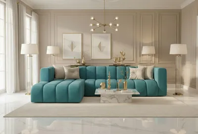 Produktbild von Kaiser Möbel Ecksofa L-Form GRAND 318 cm, stoff Salvador, Azurblau, Links