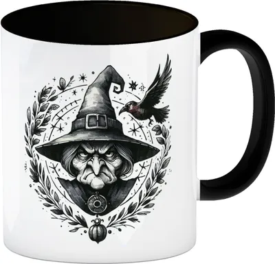 Produktbild von Hexe mit einem Raben Kaffeebecher in schwarz