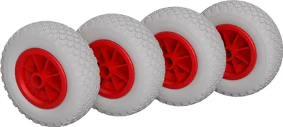 Immagine prodotto di 4 x Ruota in poliuretano Ø 200 mm 2.50-4 cuscinetto a strisciamento rotolo ruota del rimorchio a prova di foratura, grigio/rosso