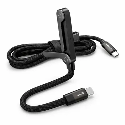 Produktbild von 240W USB-C Schnellladekabel mit integriertem Handyhalter – 1,5 m, KI-generiertes Bild