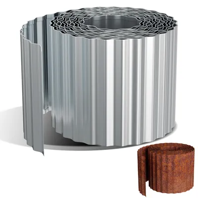 Produktbild von Faziango Rasenkante 5m, Wellen verzinkt Beetbegrenzung, 15cm Höhe, Raseneinfassung Ideal für Rasenbegrenzung, Metall, Silber