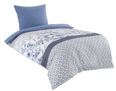 Produktbild von 2 tlg Baumwolle Renforce Bettwäsche 135x200 + 80x80 weiß blau Wendefunktion