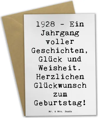Produktbild von Mr. & Mrs. Panda Glückwunschkarte Spruch 1928 Geburtstag - Weiß - Geschenk, Geburtstagsgeschenk, osterkarte, hochzeitskarten, Happy Birthday, einladungskarten, Weisheit