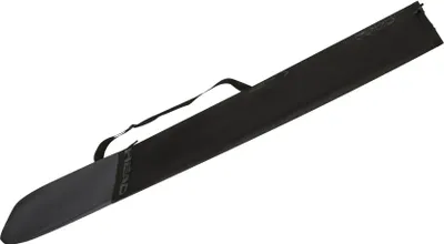 A black ski bag with a gray accent and a strap, shown diagonally against a white background.