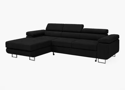 Produktbild von Ecksofa PASSANO in Schwarz 275 x 90 x 202 cm, Linke Ausführung mit Schlaffunktion und Bettkasten, KI-generiertes Bild