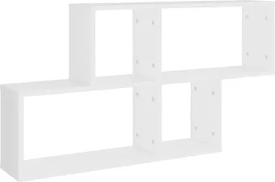 A white, modular wall shelf unit.
