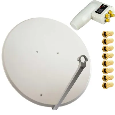 Produktbild von PremiumX SAT Anlage 100cm Antenne Stahl Hellgrau Quad LNB 8x F-Stecker