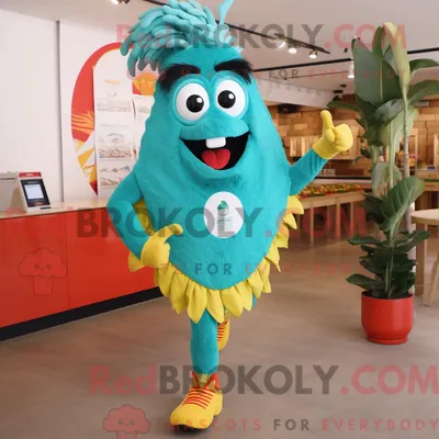 Obrázok produktu pre Maskot spoločnosti REDBROKOLY, tyrkysová paella, oblečená v bežeckých šortkách a s náušnicami