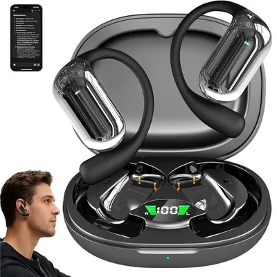 Produktbild von Open-Ear Bluetooth 5.3 Kopfhörer Q16S mit KI Übersetzung, Sport Ohrbügel, 90h Laufzeit, LED Display