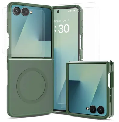 Image de Coque MagSafe + 2 protections en verre trempé + 2 films protecteurs, couleur verte, pour Samsung Galaxy Z Flip8 5G