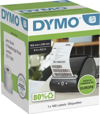 Obrázok produktu pre Dymo LabelWriter Extra Large - Permanentné lepidlo - Čierna na bielej - 102 x 210 mm 140 štítkov (1 rolka)
