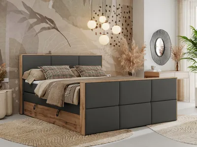 Produktbild von MKS MEBLE Doppelbett, Boxspringbett ALBERO 2 KING DUO mit zwei 7 Härtezonen Multipocket-Matratzen, genähtes Kopfteil und Front, Bettkästen - 140x200 cm - H4 - Dunkelgrau Kunstleder