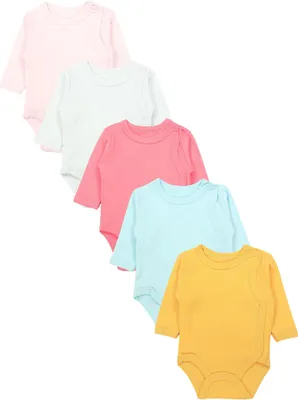 Produktbild von TupTam Wickelbody Langarm Baby Body – Unisex Body Baby im 5er Set aus Baumwolle, Farbe: Blau_Gelb_Pink_Grau, Größe: 50