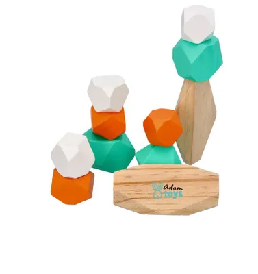 Produktbild von AdamToys Balanciersteine für Kinder Stapelturm Holz Spielzeug - 11 Stapelsteinen