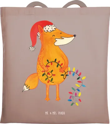 Produktbild von Mr. & Mrs. Panda Jutebeutel Fuchs Weihnachten - Braun Pastell - Geschenk, Winter, Laptoptasche, dokumententasche, Füchse, Tasche, Tote Bag, Heiligabend, Weihnachtsmann