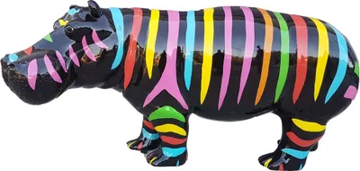 Produktbild von Casa Padrino Designer Dekofigur Nilpferd Schwarz / Mehrfarbig 180 x H. 79 cm - Deko Skulptur - Riesige Gartenfigur - Gartendekoration