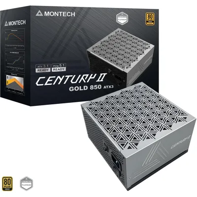 Immagine prodotto di Montech Century Ll Atx 3.1 Pcie 5.1 850w 80 Plus Gold Alimentatore modulare argento taglia unica / spina UE 220V argento taglia unica