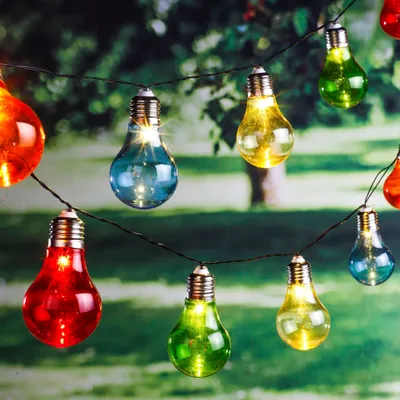 Produktbild von LED Solar Lichterkette GLOW - 10 bunte Glühbirnen - 10 warmweiße LED - L: 1,8m - outdoor