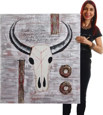 Produktbild von Ölgemälde Stier, 100% handgemaltes Wandbild 3D-Bild Gemälde XL, 100x90cm